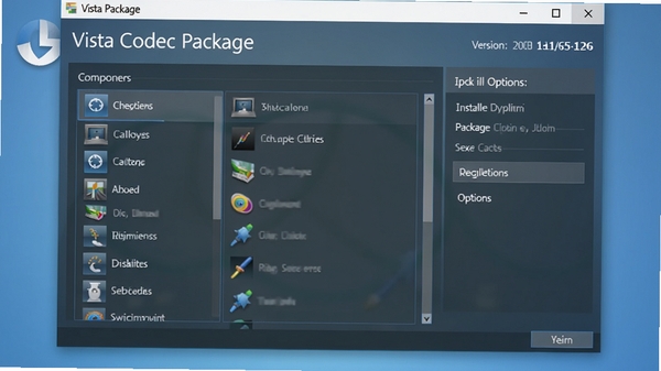 Vista Codec Package 主界面预览图，展示整洁的组件选择列表与安装选项，背景为柔和的蓝色渐变，前景突出软件名称与版本信息，画面清晰明亮