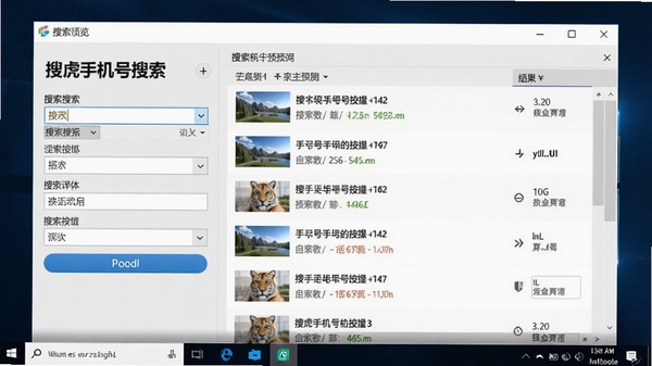 搜虎手机号搜索主界面预览图，展示软件在Windows桌面运行时的完整布局，左侧为搜索条件输入区，右侧为结果列表展示区，整体风格简洁清晰，背景为浅灰色调，突出软件名称与核心功能区域