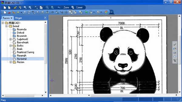 熊猫CAD看图主界面预览，左侧图层树，右侧图纸显示，顶部工具栏，整体蓝色系清爽风格，高清截图