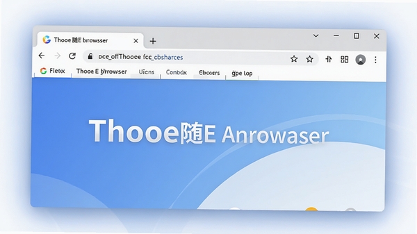一幅展示Thooe随E浏览器主界面的高清截图，界面布局简洁清晰，地址栏和标签栏设计醒目，背景使用柔和的蓝白渐变色，整体风格现代且专业，突出软件名称Thooe随E浏览器，画面中心是浏览器窗口，周围有淡淡的光晕效果