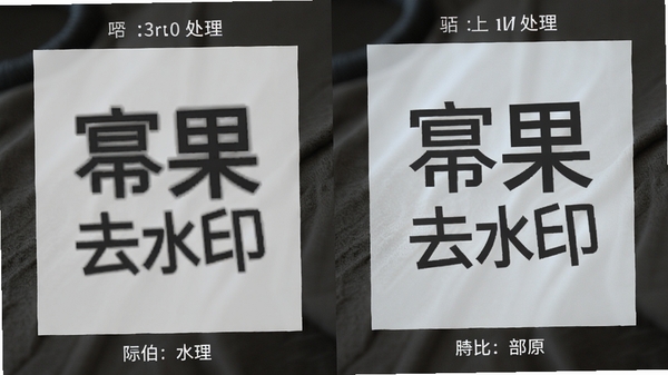 幂果去水印处理图片水印的对比效果图，左侧为带水印原图，右侧为处理后的干净画面，背景纹理衔接自然，突出软件处理能力