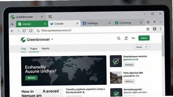Greenbrowser绿色浏览器多标签管理功能展示，标签栏位于窗口顶部，多个标签页并排显示，其中一个标签页处于激活状态，页面内容为新闻资讯类网站，背景使用浅灰色调，突出浏览器的简洁界面