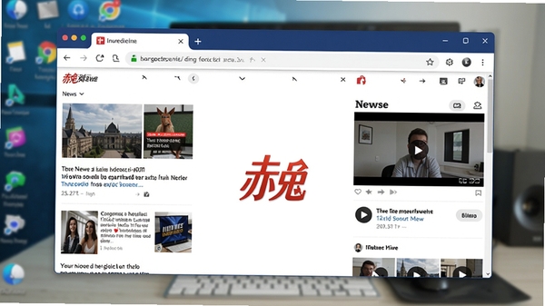 赤兔浏览器主界面全貌预览图，深蓝色工具栏与白色背景形成鲜明对比，浏览器窗口内展示着几个打开的新闻资讯与视频网站标签页，整体风格简洁明快，画面中心突出浏览器Logo，背景为虚化的电脑桌面环境