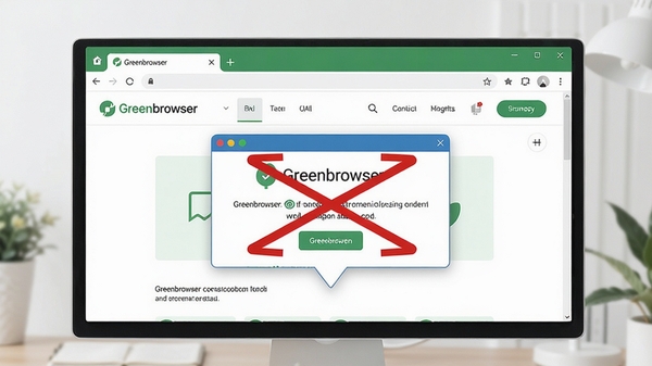 Greenbrowser绿色浏览器广告过滤功能示意，浏览器界面中显示一个被拦截弹窗的提示气泡，背景为干净的网页内容，色调清新，强调安全浏览概念，整体画面明亮简洁