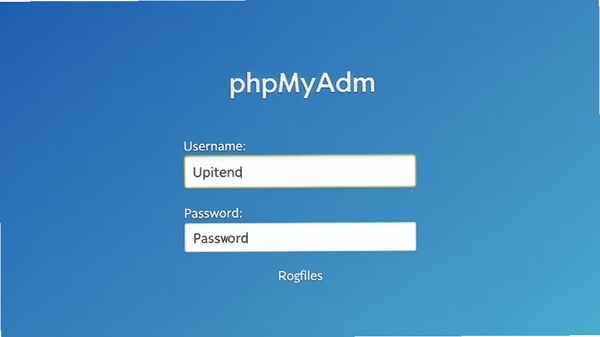 phpMyAdmin登录界面，显示用户名和密码输入框，背景为简约的蓝色渐变，整体风格干净清爽