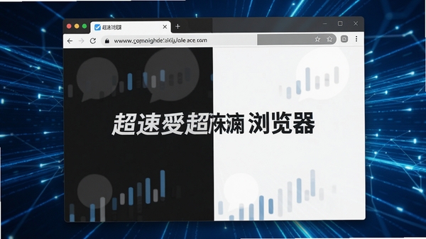 超速浏览器主界面全屏展示，深色与浅色交替的现代化浏览器窗口，地址栏与标签页清晰可见，背景为抽象的蓝色高速网络光带，整体风格简洁明亮，突出软件名称与高效浏览理念