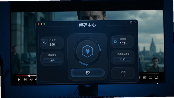 终极解码软件主界面预览图,展示其简洁的解码中心控制面板,背景为高清电影播放画面,整体色调为深蓝科技感,画面清晰细腻