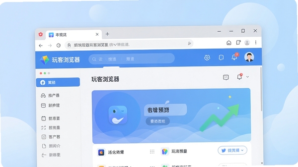 玩客浏览器主界面预览图，展示其简洁的标签栏和导航页面，现代扁平化设计风格，背景为柔和的浅蓝色渐变，整体画面干净明亮