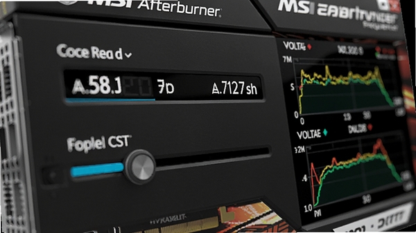 微星显卡超频工具(MSI Afterburner)频率调校功能特写，画面聚焦于核心频率与显存频率的调节滑块，数值显示清晰，周围有动态的电压与功耗曲线图，背景为科技感的光效，强调精准与专业性