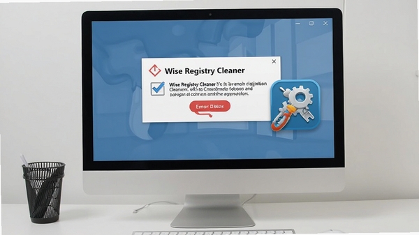 Wise Registry Cleaner 报错修复示意图，图片展示一个电脑屏幕，屏幕上显示错误提示框，旁边有修复工具的图标，背景为简洁的办公桌面，风格写实清晰