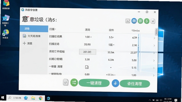意天垃圾文件清理软件主界面预览图，展示清爽简洁的扫描结果列表与一键清理按钮，背景为Windows桌面环境，图标色彩鲜明，风格现代化