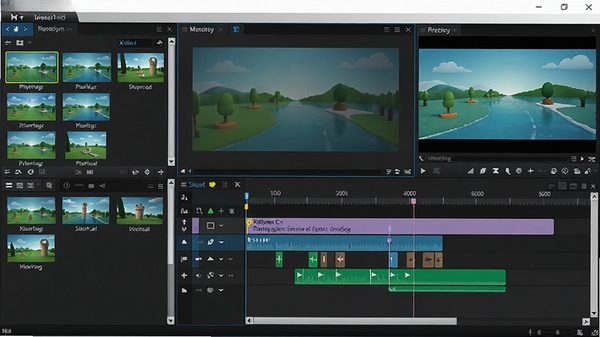Xilisoft Video Editor主界面预览图,软件全貌展示,左侧素材库,中间时间线轨道,右侧预览窗口,整体布局清晰,界面风格现代简洁,色彩明快,高清画质
