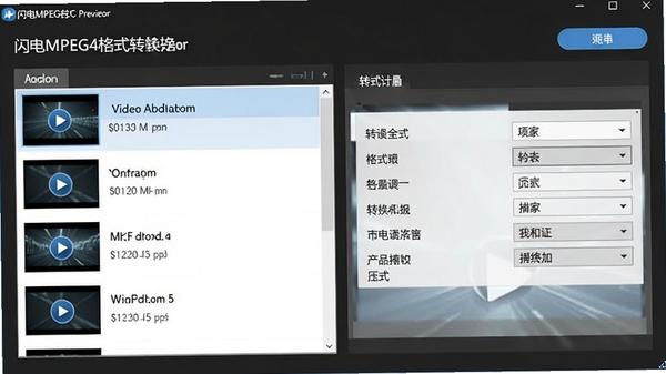 闪电MPEG4格式转换器主界面预览图，软件界面清晰展示视频添加列表与转换设置选项，背景为现代简约深色系，突出转换按钮与格式选择区域，整体风格专业且易于操作