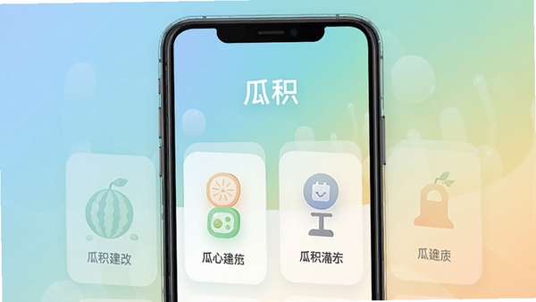 瓜积应用主界面预览图,展示其简洁的首页布局与功能图标,背景为柔和的渐变色,突出软件名称“瓜积”与核心功能模块,整体风格清新明亮,适配手机竖屏显示