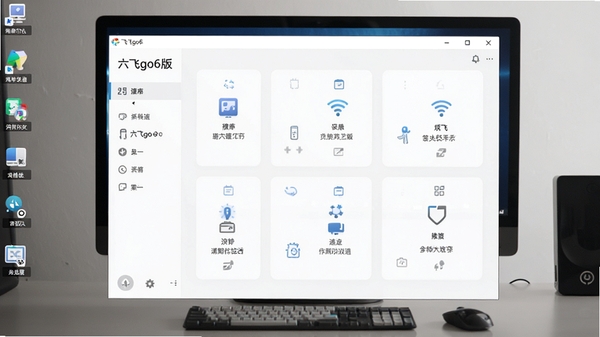 六飞go6版主界面预览图，展示软件主窗口、功能模块布局、现代化UI设计、浅色主题、清晰的图标与文字说明、电脑桌面环境背景、高清细节、产品截图风格