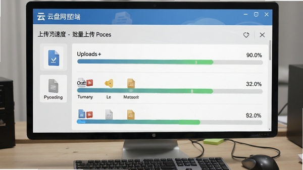 云盘网客户端批量上传功能操作界面,展示多个文件同时上传时的进度条状态,文件类型图标清晰可辨,背景为浅灰色工作台,界面布局合理,突出上传速度与稳定性,画面中应包含云盘网客户端名称标识,风格真实细腻