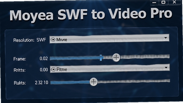 展示Moyea SWF to Video Pro视频输出设置界面,显示分辨率、帧率、比特率调节选项,背景为深蓝色调,突出软件名称Moyea SWF to Video Pro,画面比例4:3,细节清晰。