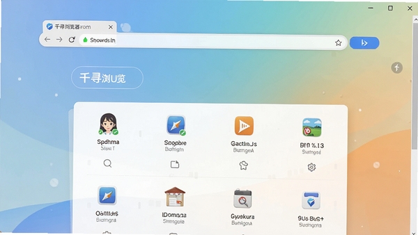 千寻浏览器主界面预览图，展示其简洁的布局和清爽的浏览环境，背景为柔和的渐变色，图标清晰可见，整体风格现代且专业
