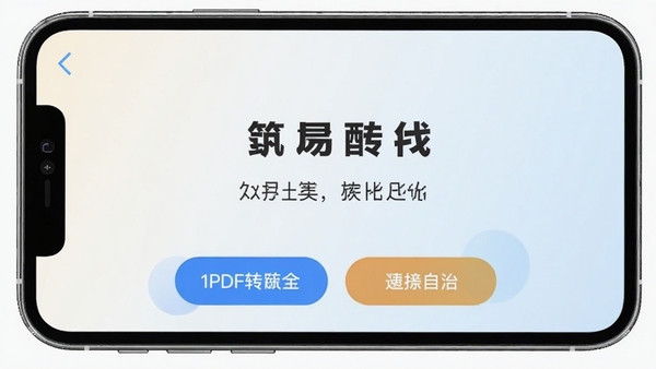 一键简易生成PDF主界面预览图,手机屏幕显示简洁的转换操作界面,背景为浅色渐变,突出软件名称和核心功能按钮,整体画面干净明亮,适配Boogu模型生成
