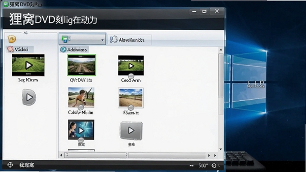 狸窝DVD刻录软件主界面截图，展示其简洁的操作布局和视频添加列表，背景为深色桌面环境，图标清晰，整体画面明亮且专业