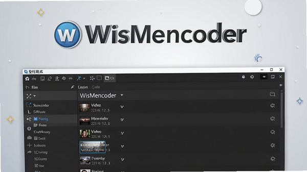WisMencoder软件主界面预览图，画面展示简洁的工具栏和视频列表区域，背景为柔和的浅灰色渐变，突出软件名称WisMencoder的Logo，整体风格专业且现代，适合作为软件介绍首图