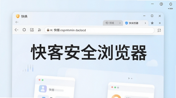 快客安全浏览器主界面预览图，展示简洁的工具栏布局、圆角地址栏与标签页设计，背景为干净的浅色渐变桌面环境，整体风格现代清爽，突出软件名称“快客安全浏览器”的视觉标识