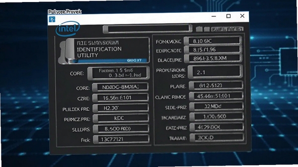 Intel英特尔Processor Identification Utility工具主界面预览图，显示处理器型号、核心数、主频等详细参数，界面简洁清晰，背景为深蓝色科技风格，软件窗口居中显示，整体画面明亮专业