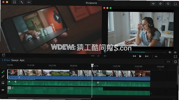 视频工具酷剪辑界面,时间轴上的视频片段与特效轨道,预览窗口显示画面,周围有剪辑工具按钮,界面专业且整洁,色彩鲜明,显示软件名称水印