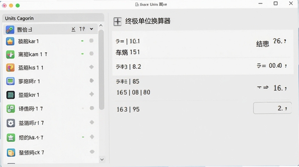 终极单位换算器电脑版主界面预览图,展示分类清晰的左侧单位列表和右侧精准换算结果区域,背景为干净的浅灰色工作台,整体风格现代简洁,图标色彩鲜明,桌面软件截图风格