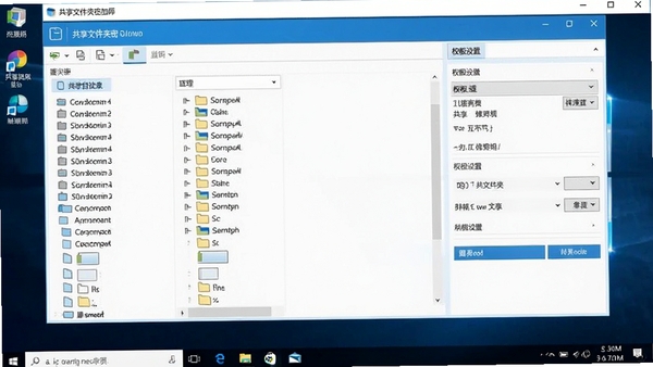 共享文件夹加密超级大师主界面预览图,展示软件整体布局,左侧为共享目录列表,右侧为权限设置面板,背景为简洁的Windows桌面环境,整体色调以蓝白为主,风格现代清晰
