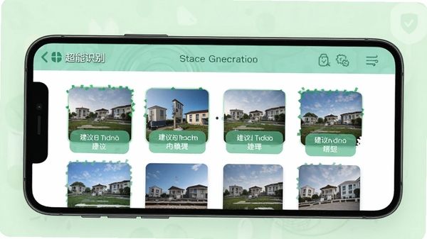 超强深度清理软件的重复文件清理界面，手机屏幕展示一组相似照片的对比缩略图，并标记出建议清理的项目，背景为淡绿色清新风格，突出智能识别与安全清理的特性