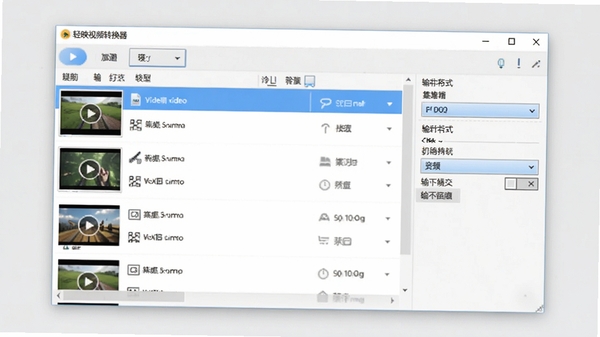 轻映视频转换器主界面预览图,展示简洁的软件窗口、视频文件列表和输出格式选择区域,背景为浅灰色调,画面清晰明亮,突出软件易用性