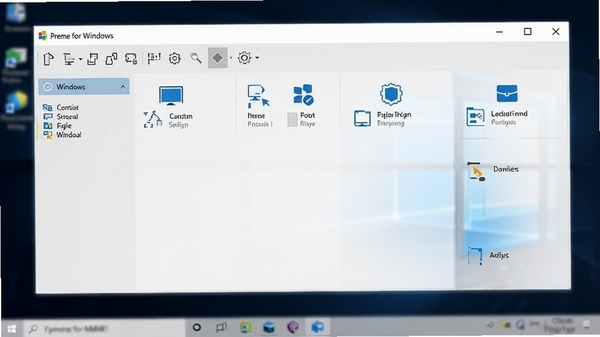Preme for Windows 主界面预览图，展示其简洁的工具栏和功能面板布局，背景为模糊的 Windows 桌面，整体风格现代且专业