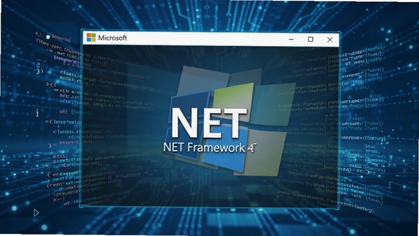 Microsoft .NET Framework 4.7 软件全貌,背景为科技感蓝色光效,前景是Windows系统窗口,中央显示NET Framework图标,四周环绕程序代码与数据流,整体风格专业清晰,适合下载站首图展示