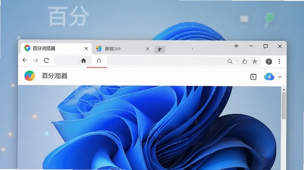 百分浏览器主界面截图，展示其简洁的浏览器窗口与标签页布局，背景为现代感的渐变蓝色调，整体画面清晰明亮，突出浏览器软件的实用性与专业感