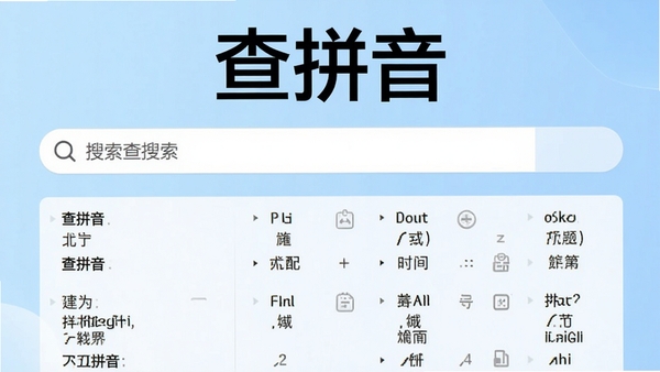 查拼音软件主界面截图，展示简洁的搜索框和清晰的拼音结果显示区域，背景为干净的浅蓝色渐变，整体风格现代且专业，界面元素布局合理，突出软件名称“查拼音”。