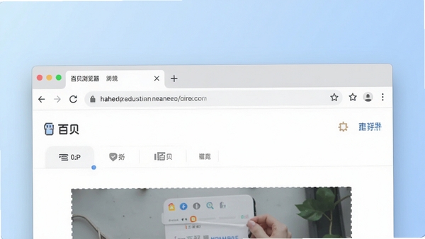 百贝浏览器主界面预览图，展示其简洁的工具栏布局与一个打开的网页内容，背景为淡雅的渐变蓝色，整体风格现代且清爽，画面中心是浏览器的地址栏与标签页区域