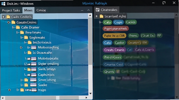 Doit.im for Windows 项目层级与情境筛选功能截图，展示任务树状结构和情境标签，界面元素清晰，色彩区分度高