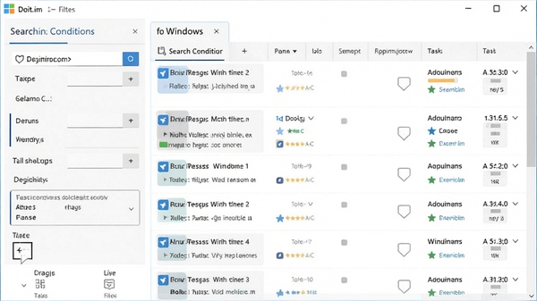 Doit.im for Windows 搜索结果与过滤视图展示，左侧为搜索条件面板，右侧为匹配的任务列表，界面布局合理，信息密度适中