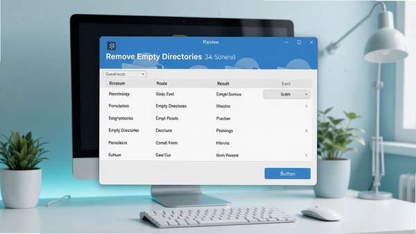 Remove Empty Directories 软件主界面预览图，展示其简洁的扫描结果列表和清理按钮，背景为现代简约的电脑桌面环境，色调清爽，高清晰度，突出软件名称标识
