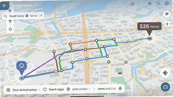全景路况导航智能路线规划界面，地图上显示多条不同颜色路线方案，起点到终点标记清晰，背景为城市道路网络