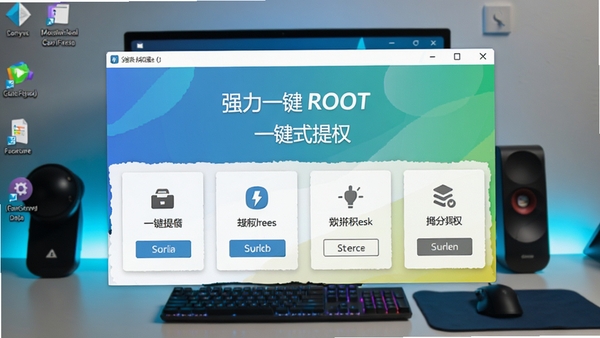 强力一键ROOT软件主界面预览图,展示简洁清晰的引导式操作步骤面板,背景为现代化电脑桌面环境,色彩明快,突出软件一键提权的核心功能,画面居中,细节丰富