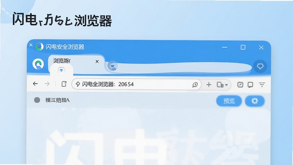 闪电安全浏览器主界面预览图,软件名称清晰显示在左上角,界面干净明亮,地址栏与标签栏布局合理,背景为淡蓝色渐变,整体风格现代简洁,适合作为软件介绍首图。