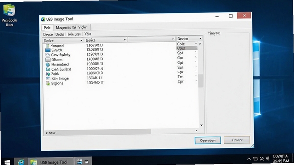 USB Image Tool主界面截图，展示软件全貌，背景为简洁的Windows桌面，软件窗口居中显示，包含设备列表和操作按钮，画面清晰，光线均匀，电脑桌面风格