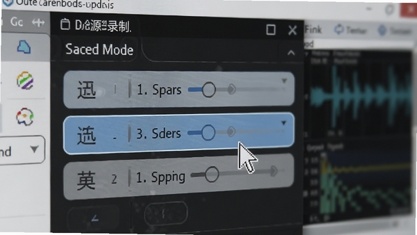 迅捷音频录制工具音源选择界面特写,三种模式选项清晰可见,鼠标指针悬停在混合模式上,背景为软件操作界面