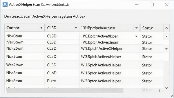 ActiveXHelper扫描系统ActiveX控件列表，表格形式展示控件名称、CLSID、文件路径和状态，界面简洁清晰