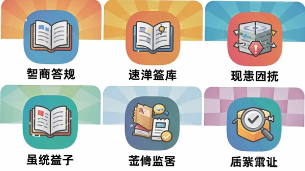 全民智答题库分类展示图,以九宫格形式呈现不同知识领域的彩色图标,每个图标下方标注对应分类名称,整体设计简洁清晰,色彩鲜明,突出知识面的广泛性