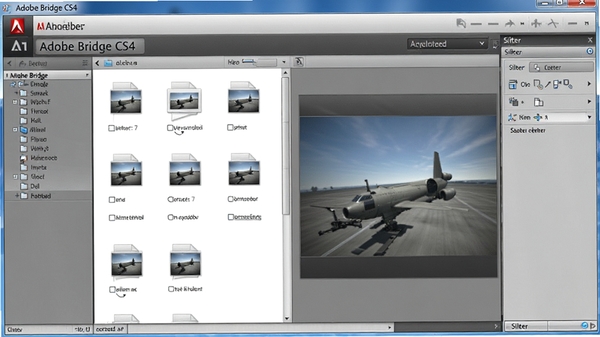 Adobe Bridge CS4 软件界面截图，展示其文件浏览窗口、预览面板和筛选工具栏，整体风格专业、整洁，背景为浅灰色调，突出软件的品牌标识和主要功能区域。