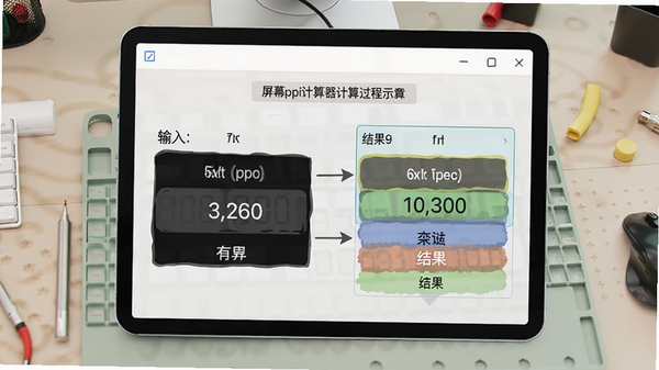 屏幕ppi计算器计算过程示意,显示输入参数后自动生成结果的界面截图,背景为浅色工作台,突出数值变化与结果高亮