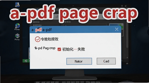 一张电脑屏幕显示a-pdf page crop 软件错误提示弹窗的示意图，弹窗内容为“初始化失败”，背景为深色桌面，画面清晰，突出软件名称a-pdf page crop 和错误信息。